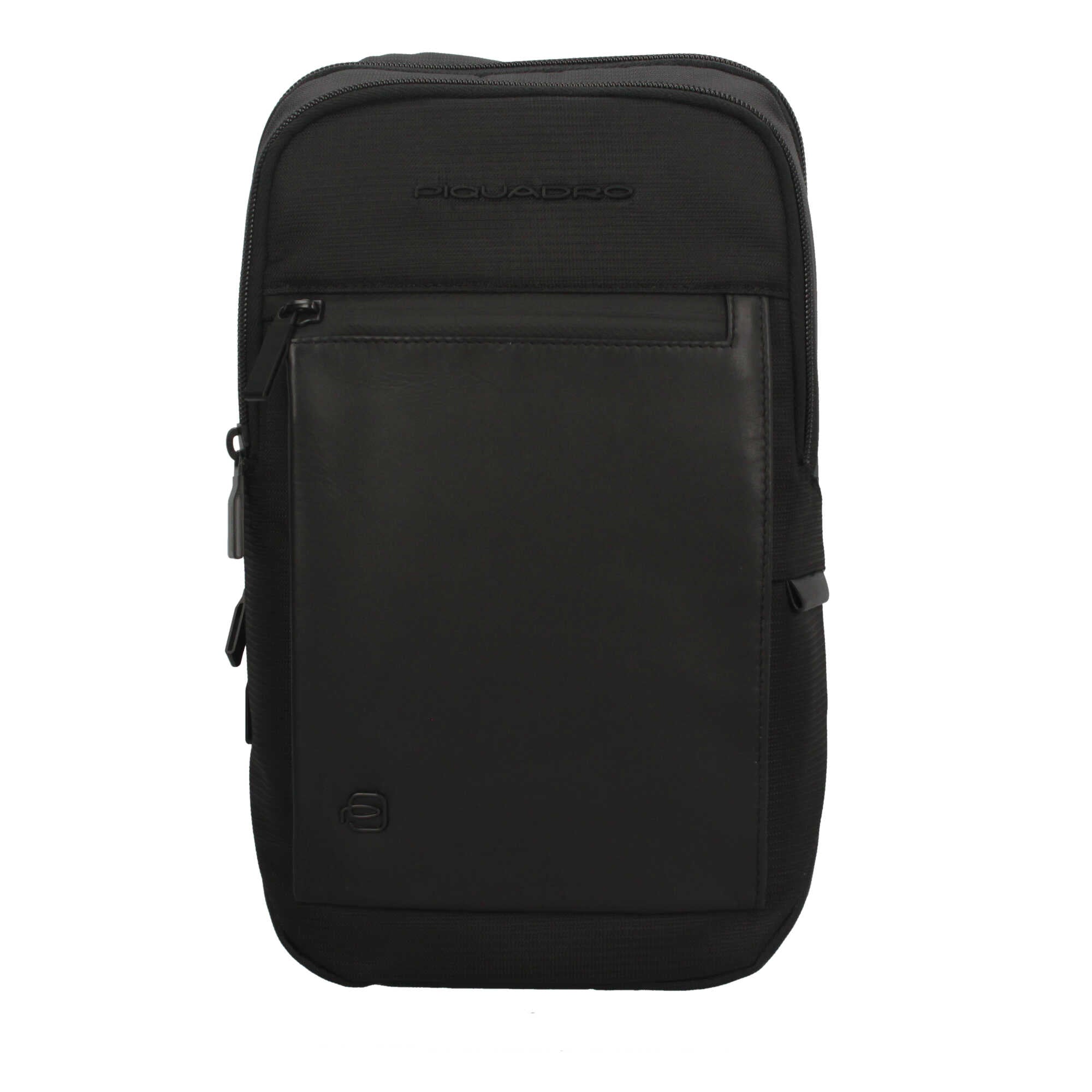 Piquadro borsa monospalla in pelle e tessuto con porta iPad Mini e dop