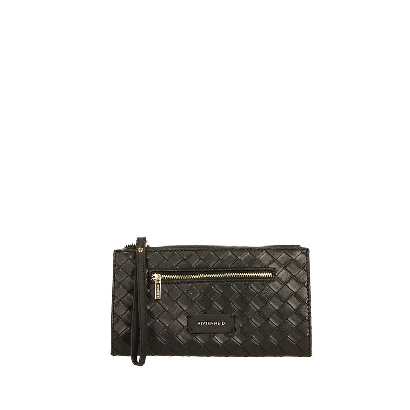 Portafoglio Vivienne D donna con zip e laccetto design elegante trapuntato Nero TU | Giò Fashion