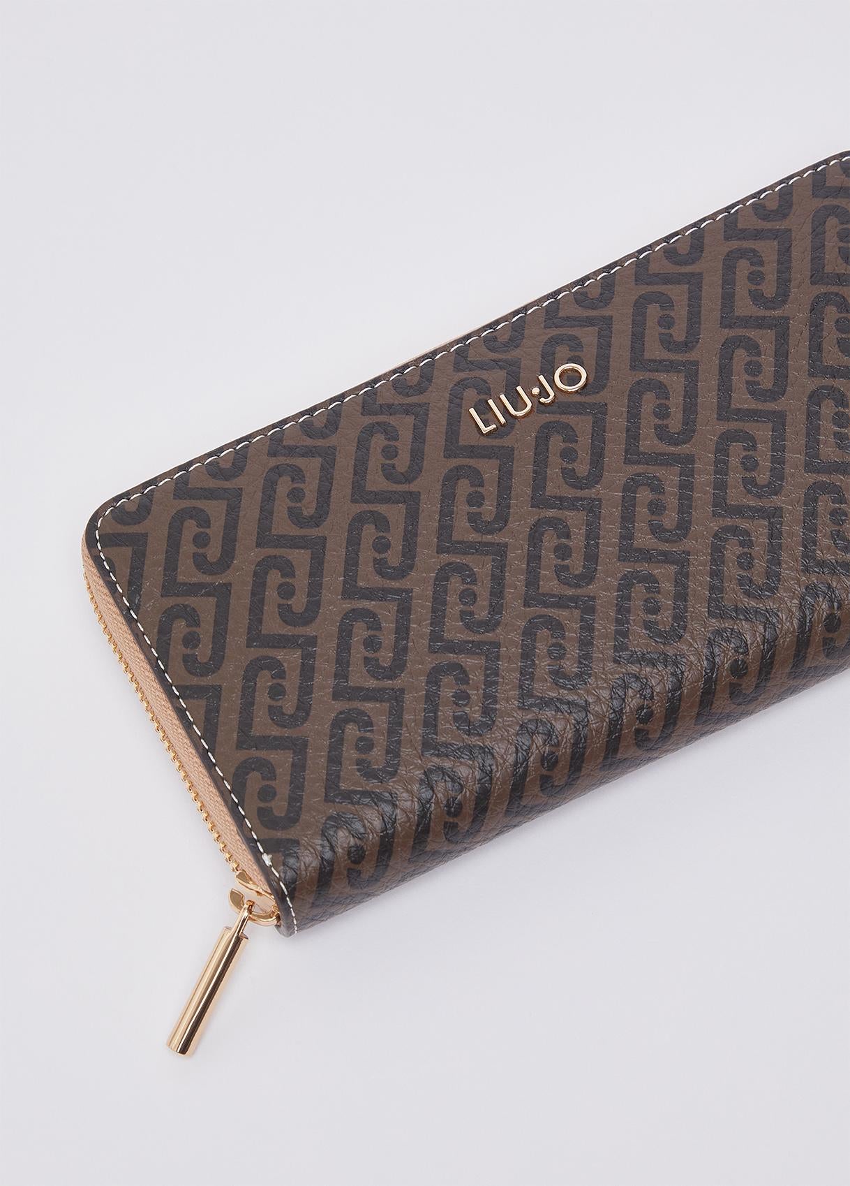 Portafoglio Liu Jo con Stampa Monogram e Chiusura Zip Testa di moro cipria TU | Giò Fashion