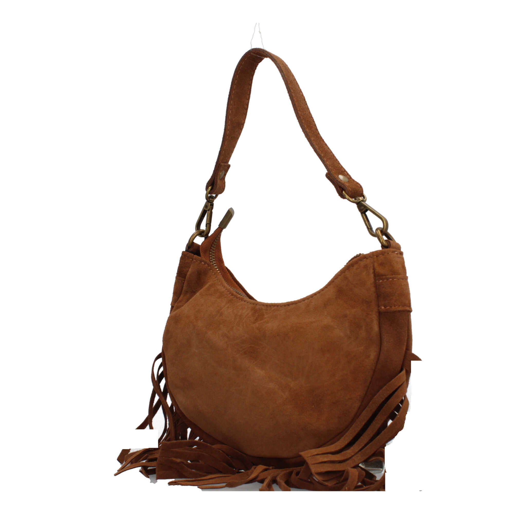 Borsa a spalla in vera pelle scamosciata con frange Made in Italy