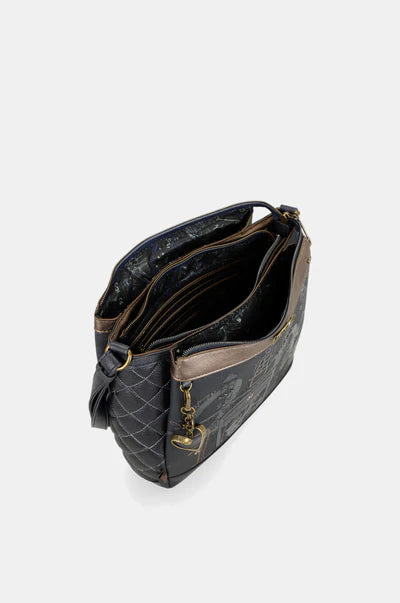 Borsa a tracolla Anekke con design urbano e dettagli artistici