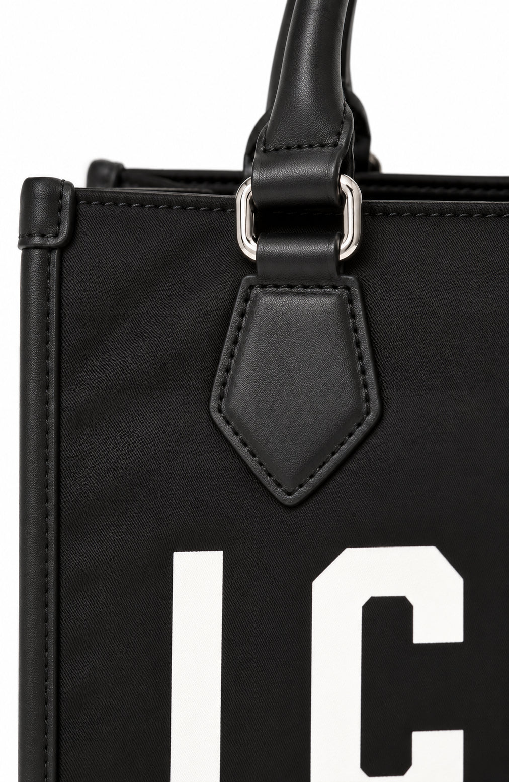 Borsa shopping piccola con maxi logo e manici corti