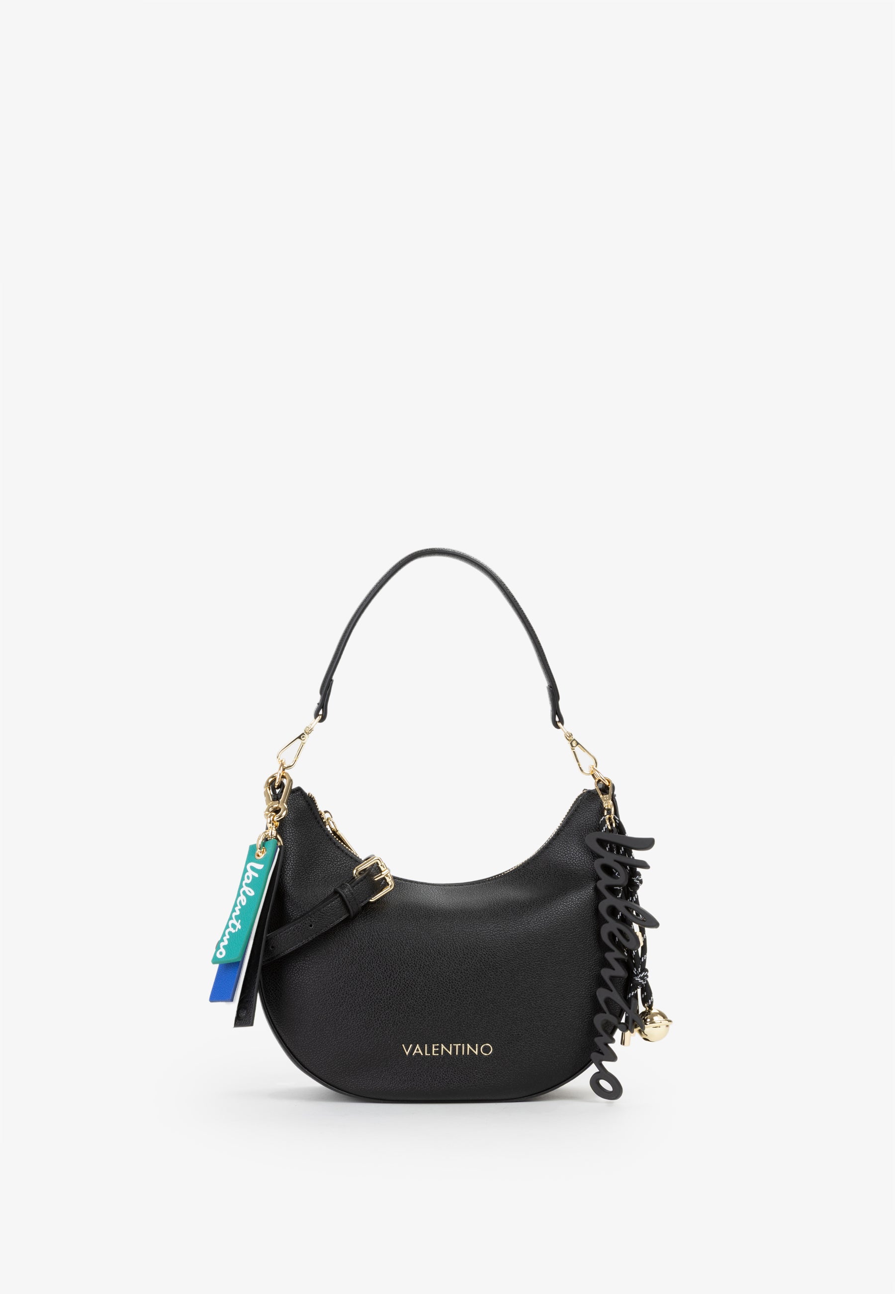 Borsa a spalla donna Mario Valentino compatta con silhouette arrotondata e dettagli iconici Nero TU | Giò Fashion