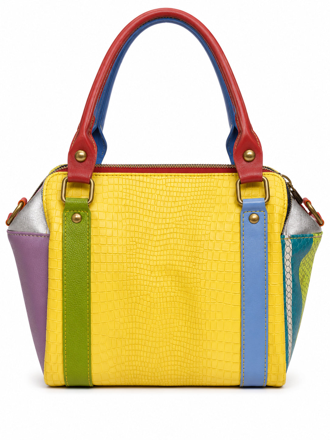 Borsa a Mano Vera Pelle Multicolor Donna con Tracolla