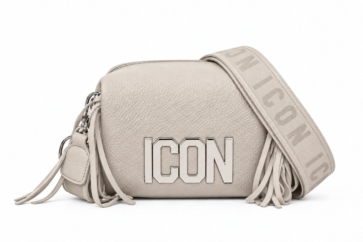 Borsa a tracolla con frange e logo metallico