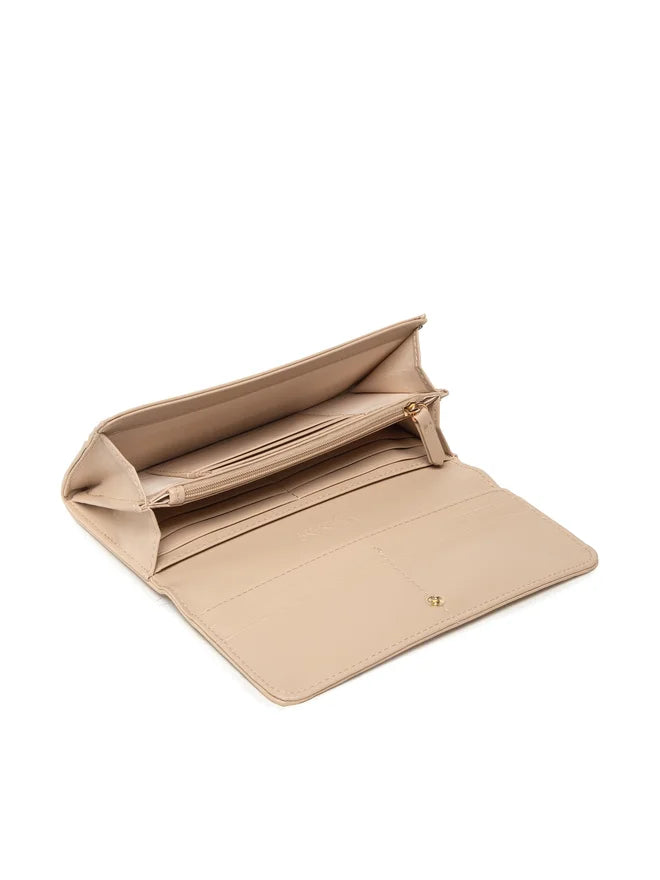 Valentino portafoglio donna elegante con chiusura a patta e logo frontale Beige TU | Giò Fashion