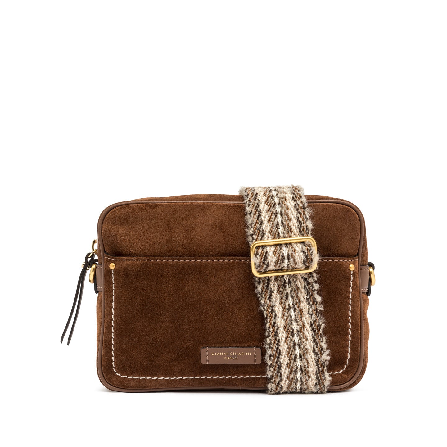 Borsa a tracolla Gianni Chiarini in suede con tracolla tessuta COGNAC TU | Giò Fashion
