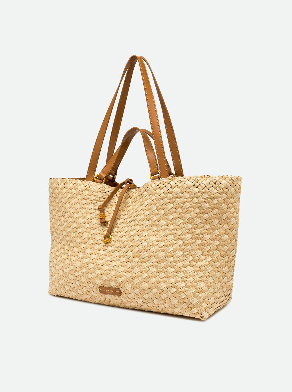 Borsa shopper Gianni Chiarini intrecciata con doppi manici e chiusura regolabile Beige TU | Giò Fashion