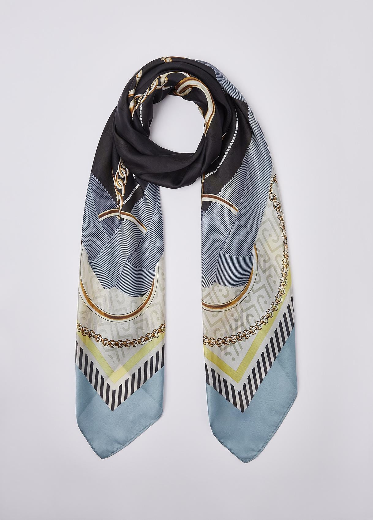 Foulard Liu Jo donna con stampa catene e logo Blu TU | Giò Fashion