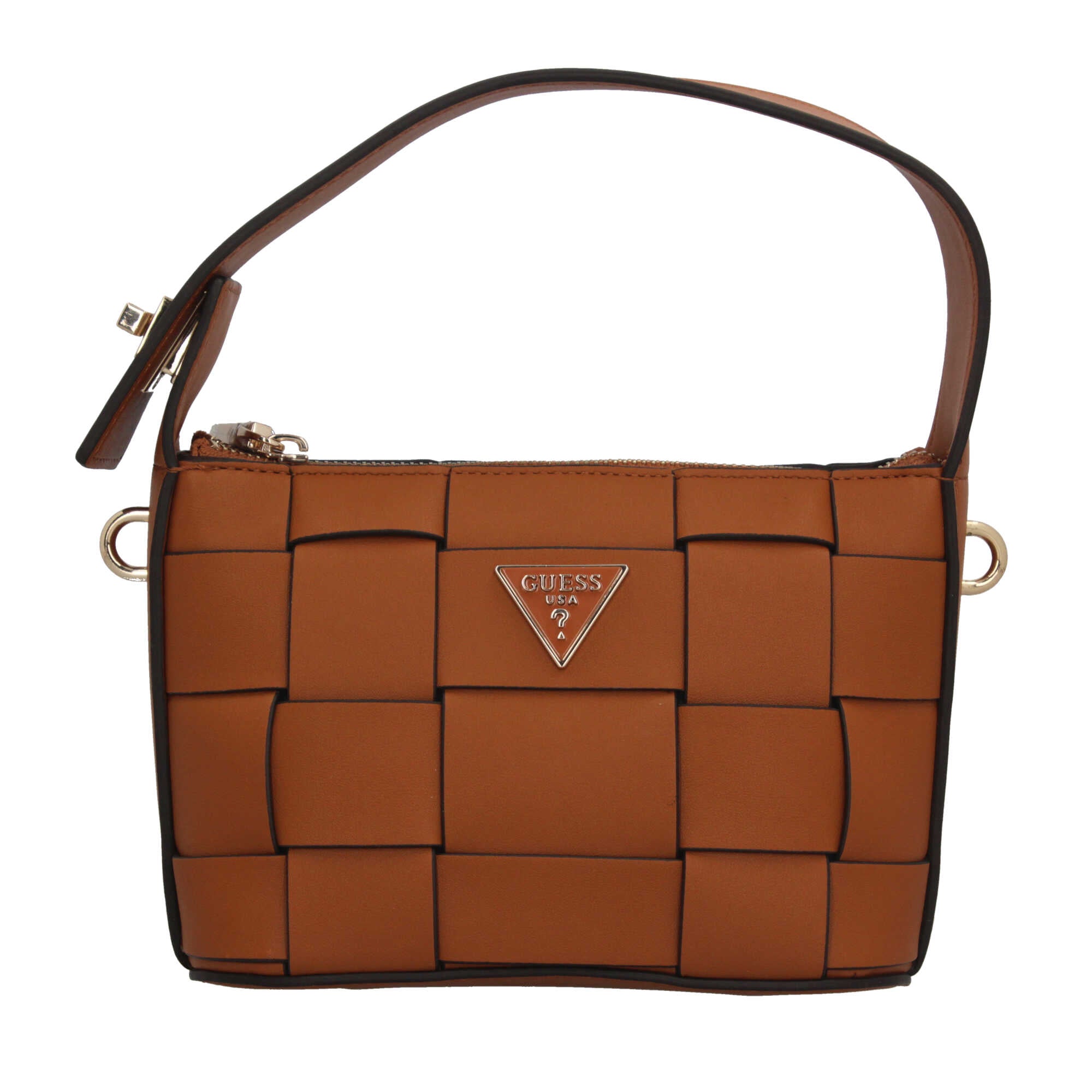 Borsa a spalla Guess intrecciata con logo frontale Marrone TU | Giò Fashion