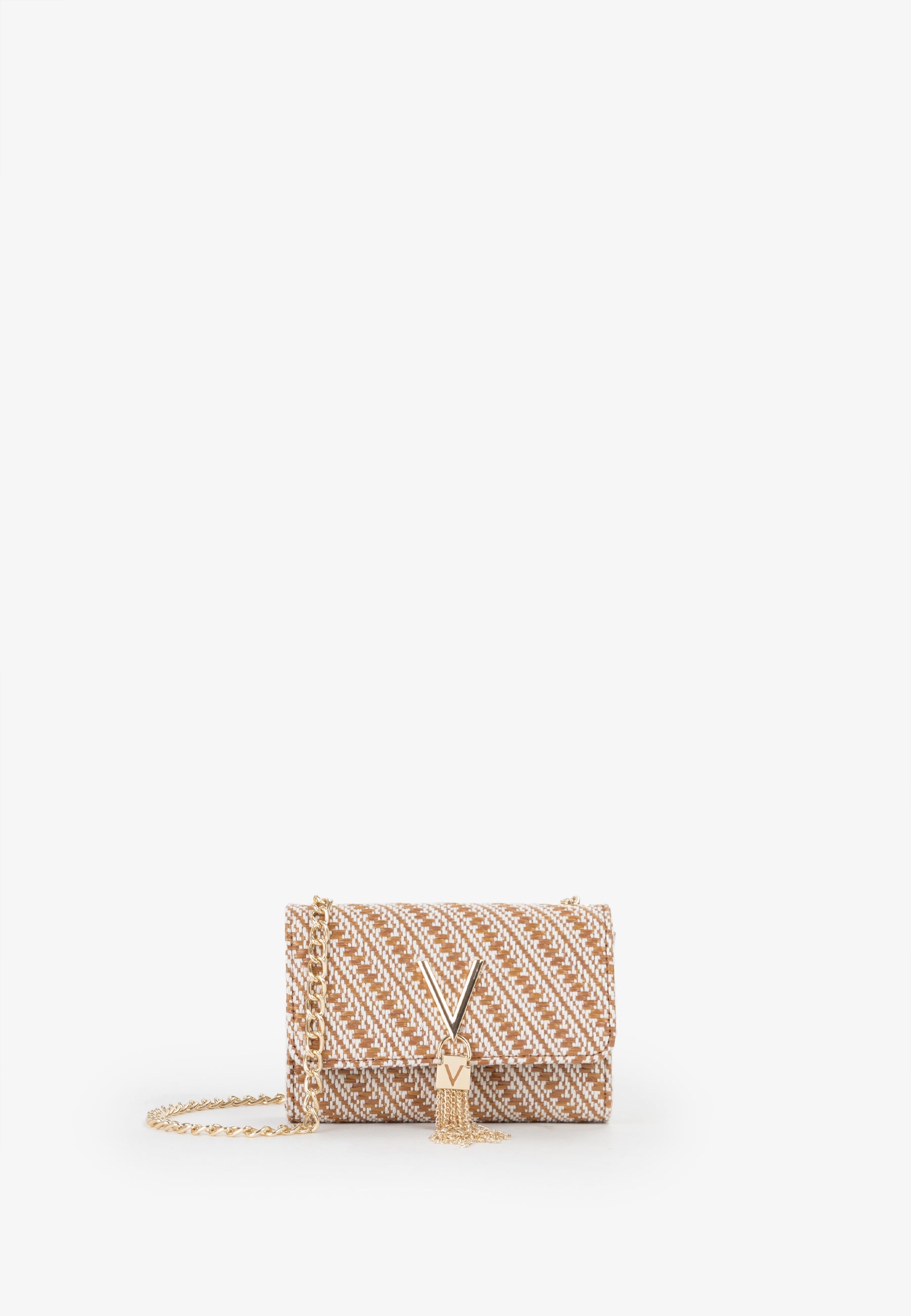 Mini bag donna Mario Valentino in tessuto intrecciato con tracolla a catena CUOIO/MULTICOLOR TU | Giò Fashion