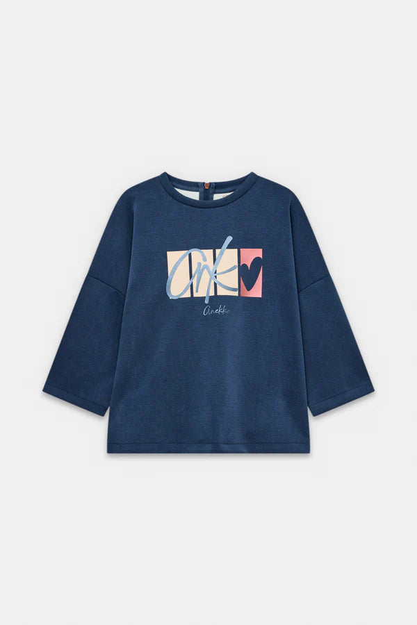 Anekke t shirt donna manica lunga con stampa grafica frontale moderna Blu S/M | Giò Fashion