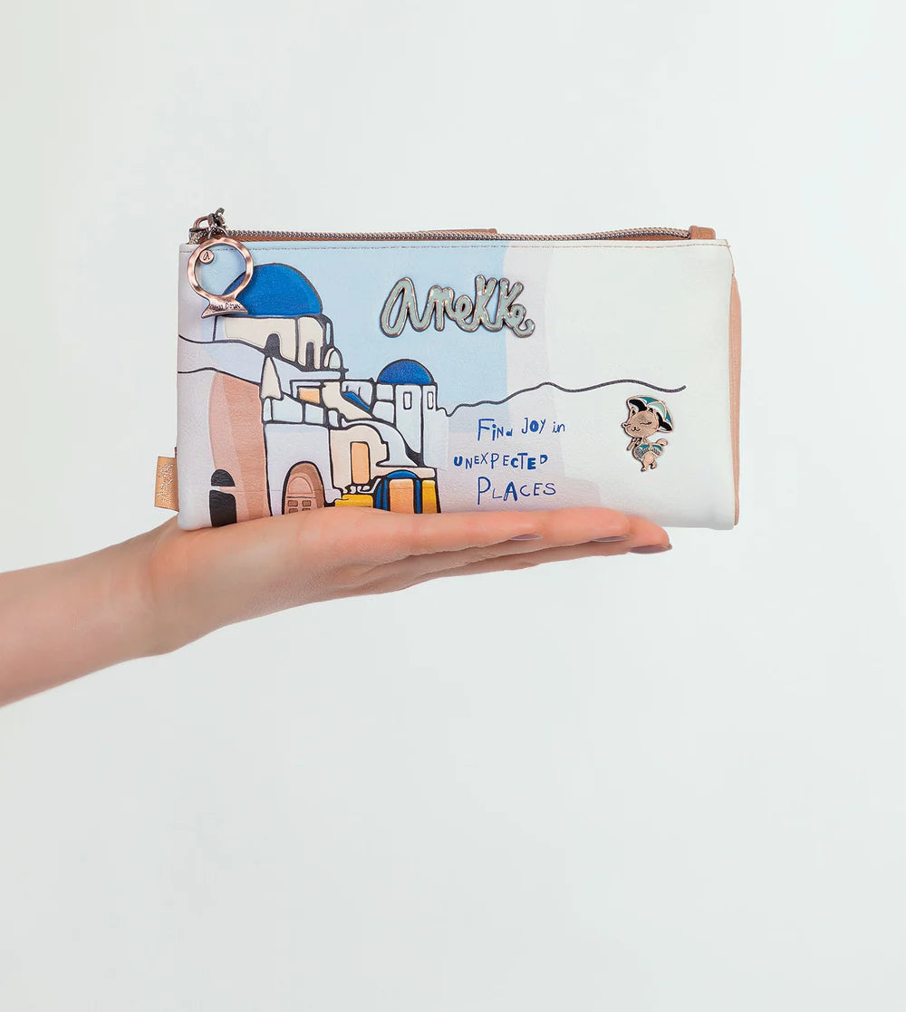 Portafoglio grande Anekke Sunrise Flexi con stampa mediterranea Bianco TU | Giò Fashion
