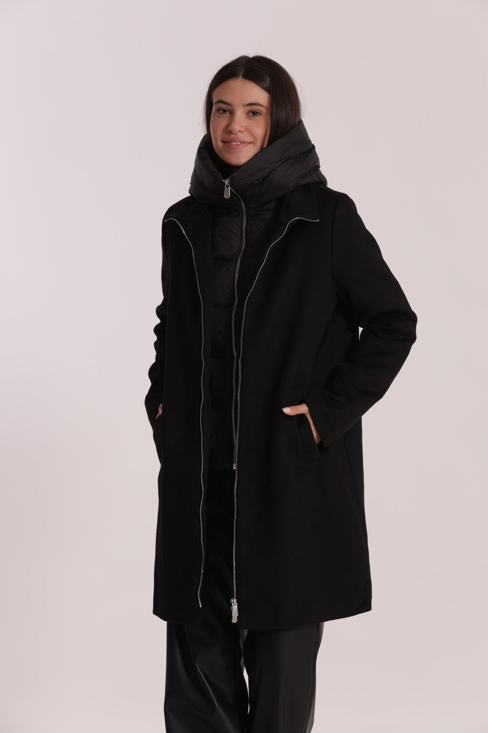 Cappotto Donna 2 in 1 in Lana con Piumino Staccabile e Cappuccio Mimi Mua