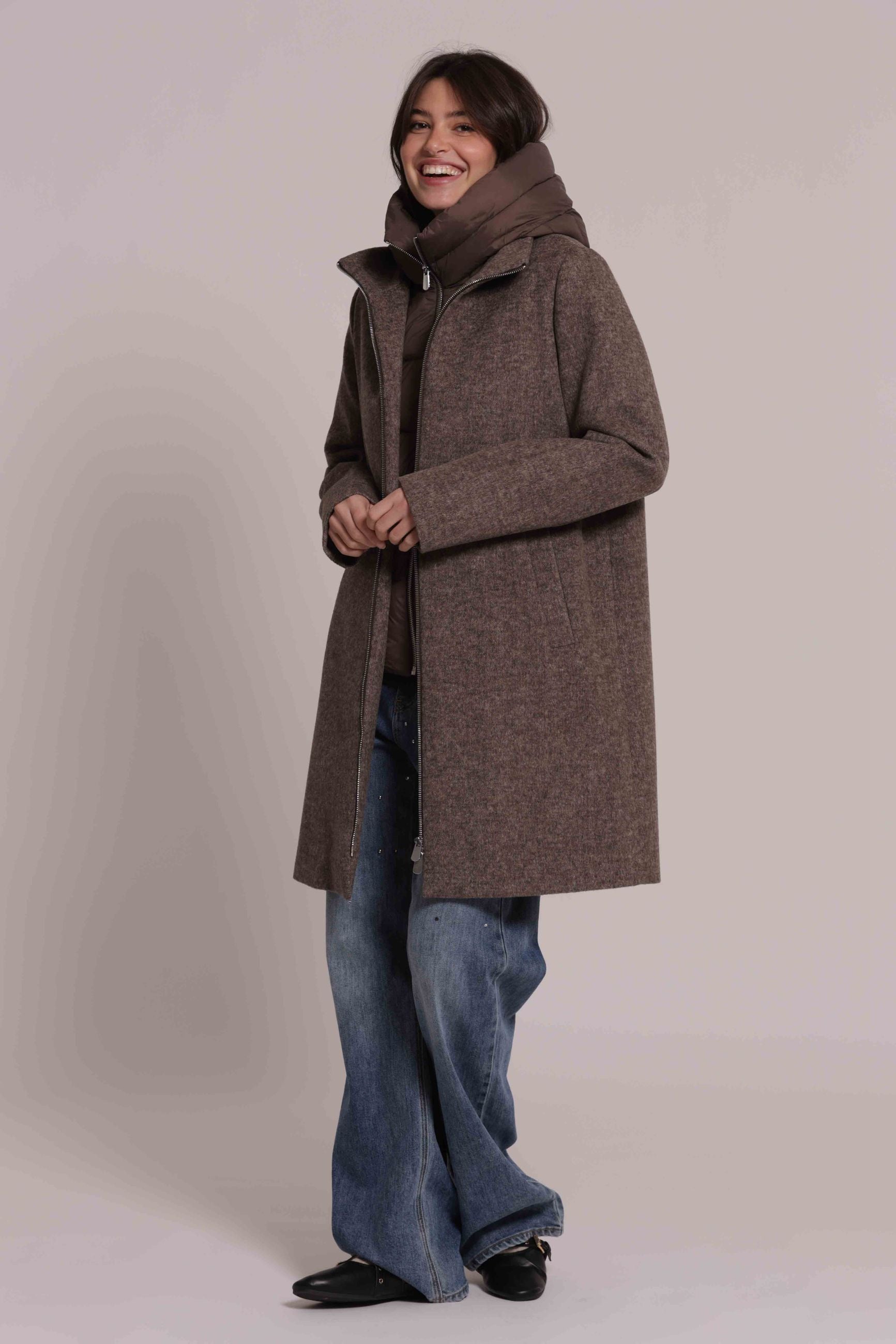Cappotto Donna 2 in 1 in Lana con Piumino Staccabile e Cappuccio Mimi Mua
