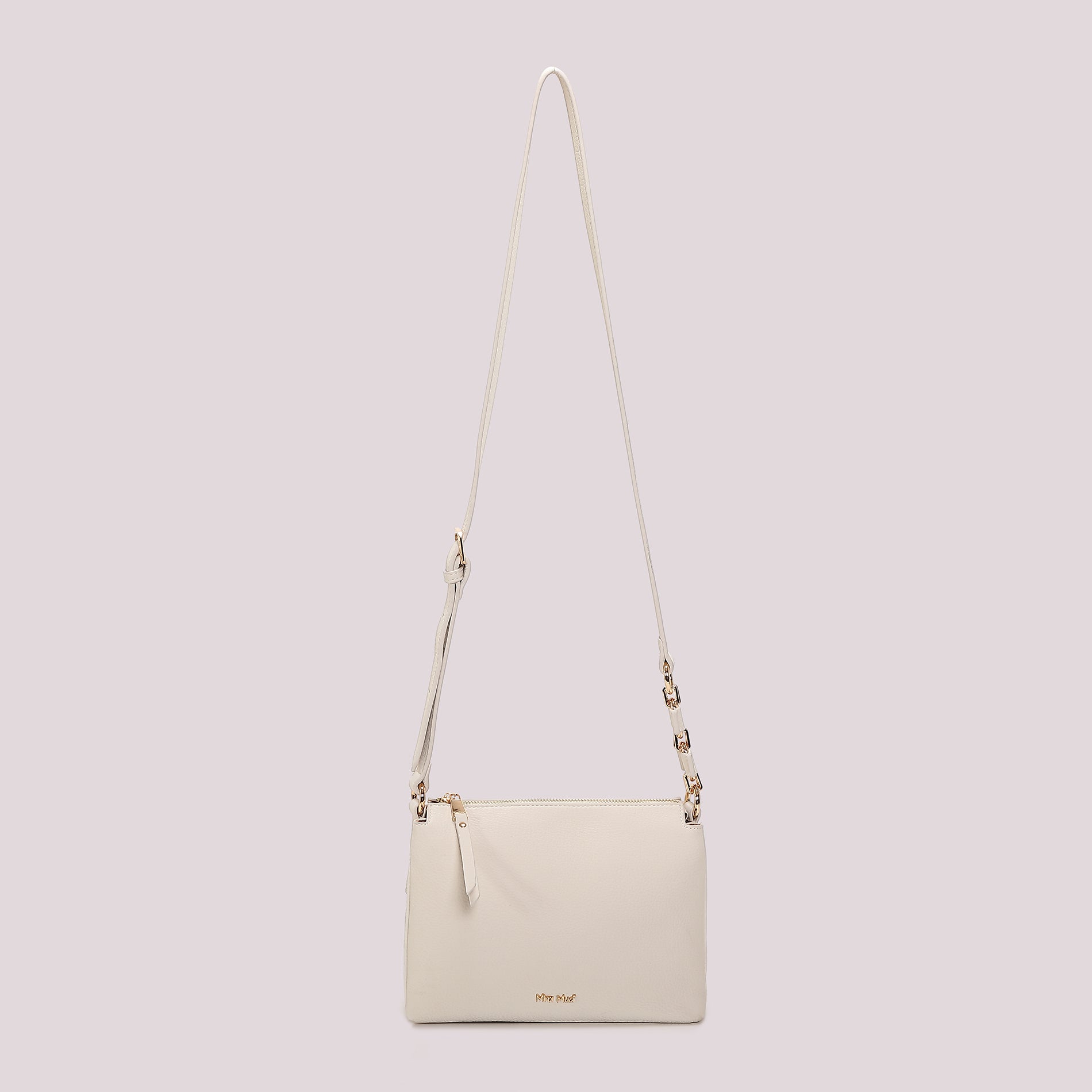 Borsa tracolla Mimi Mua minimal con zip e dettaglio catena PANNA TU | Giò Fashion
