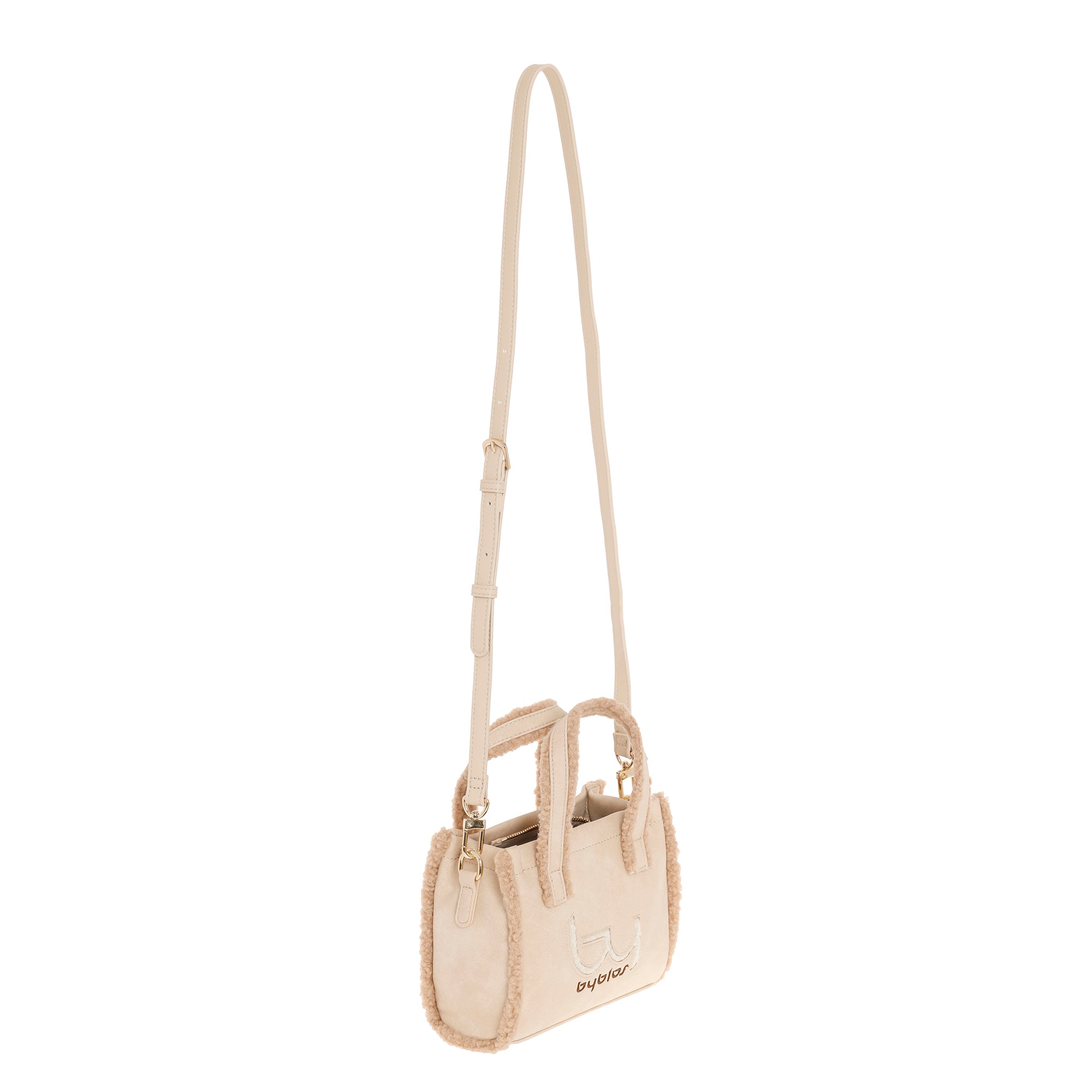 Borsa Donna By Byblos Effetto Scamosciato con Dettagli Shearling e Tracolla Removibile