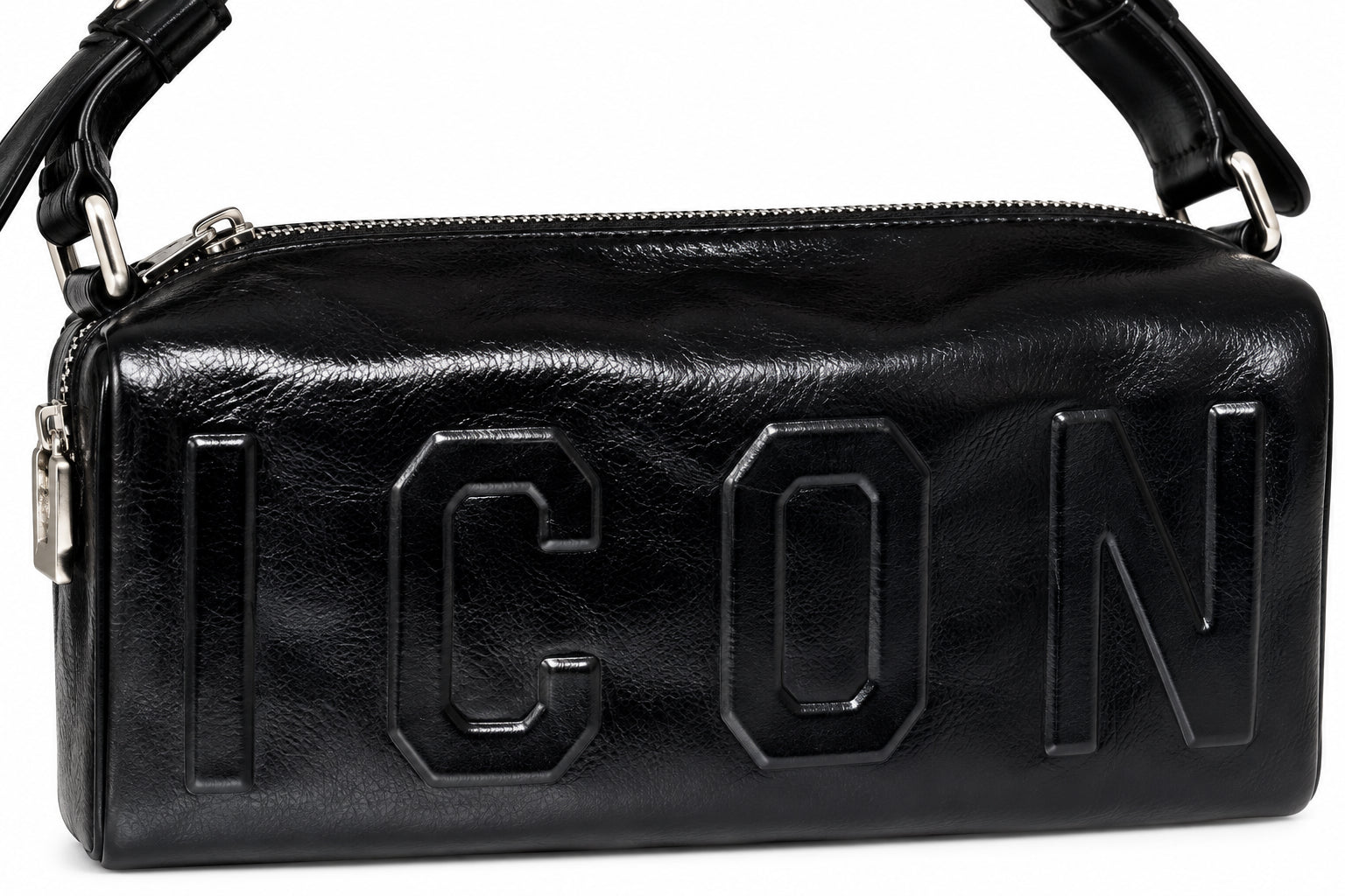 Borsa a spalla nera con logo ICON in rilievo
