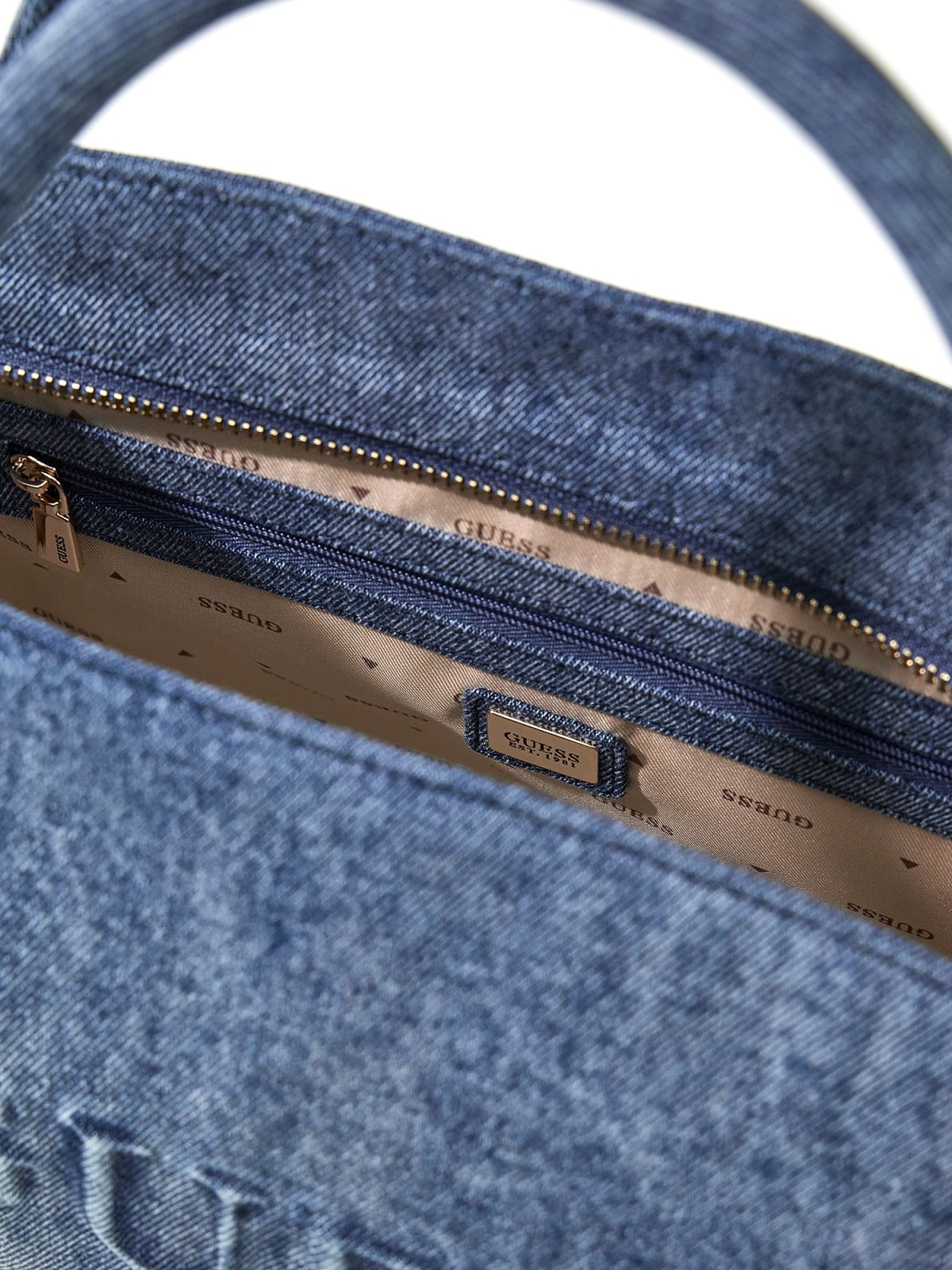 Borsa a mano Guess donna in denim con logo frontale Denim TU | Giò Fashion