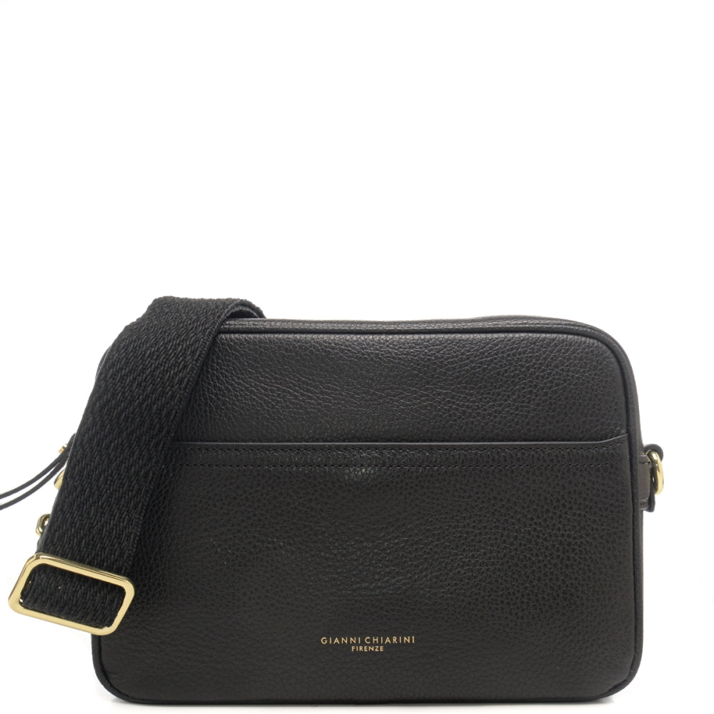 Gianni Chiarini Nina borsa a tracolla in pelle martellata con tasca frontale Nero TU | Giò Fashion