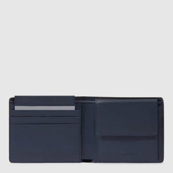 Portafoglio uomo Piquadro compatto in pelle con porta monete BLU TU | Giò Fashion