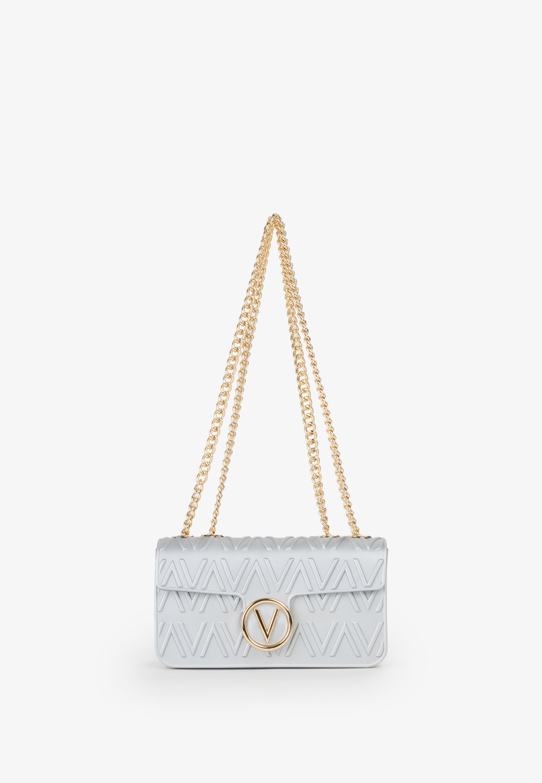 Borsa a spalla Mario Valentino con catena dorata e logo frontale iconico Argento TU | Giò Fashion