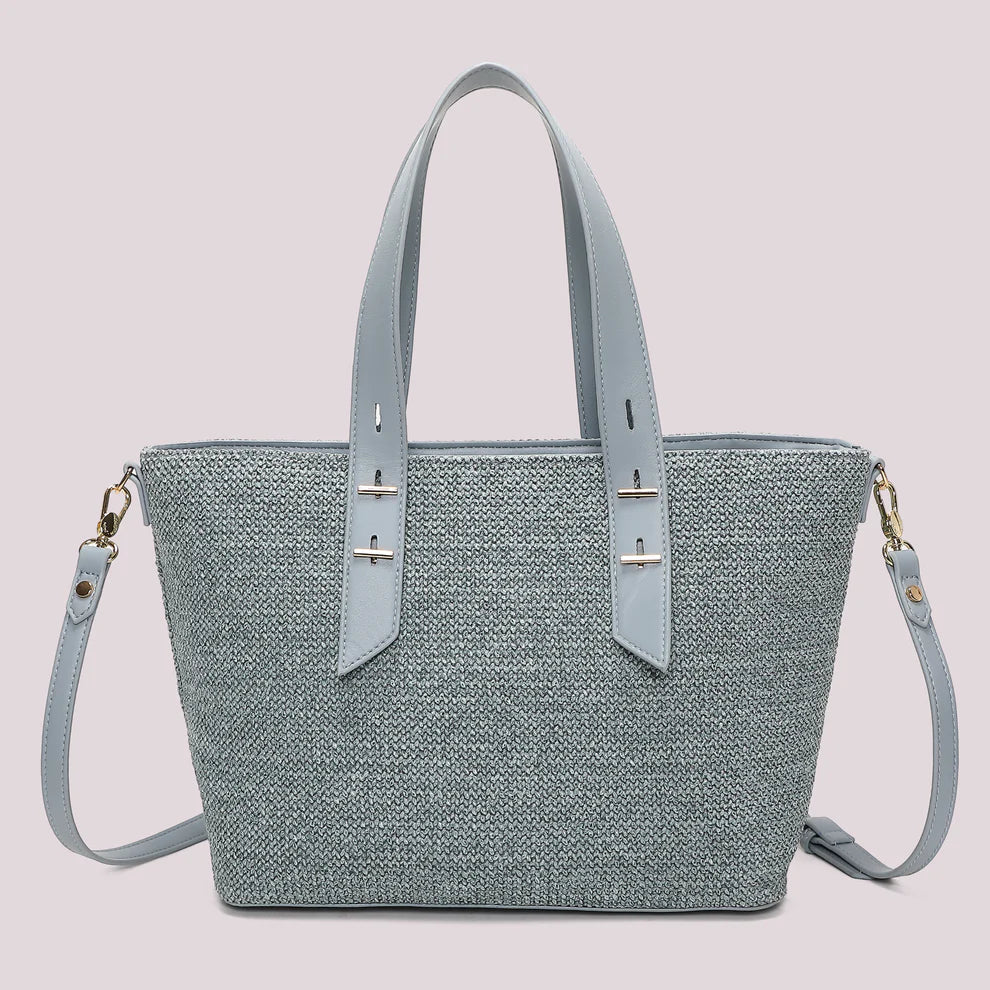 Borsa Donna Mimi Mua Shopping con Tracolla e Doppi Manici Design Intrecciato CELESTE TU | Giò Fashion