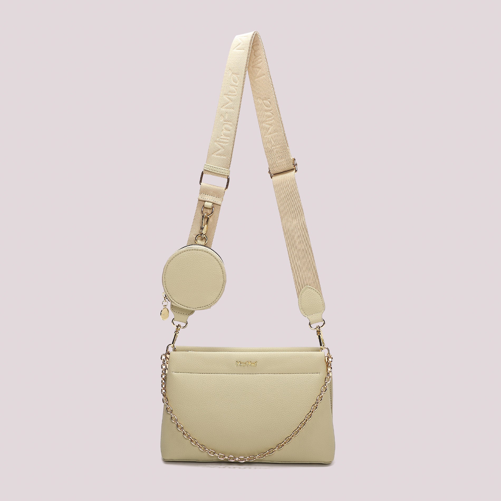 Mimi Mua borsa a tracolla con logo inciso e pouch coordinata VERDE TU | Giò Fashion