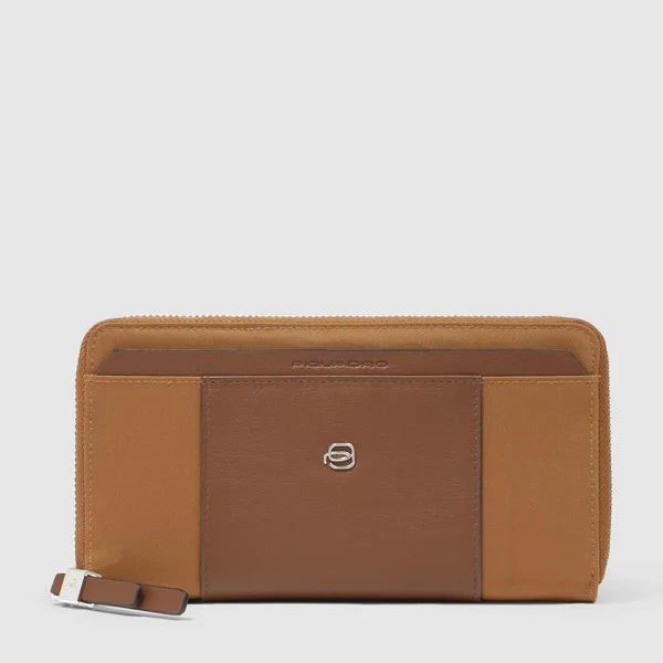 Portafoglio uomo Piquadro in pelle con zip CUOIO TU | Giò Fashion
