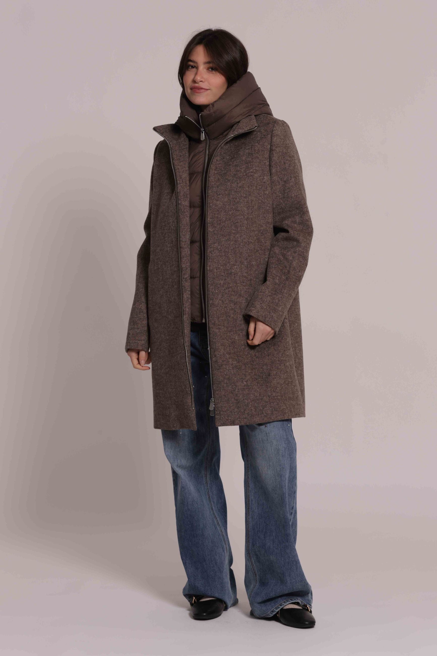 Cappotto Donna 2 in 1 in Lana con Piumino Staccabile e Cappuccio Mimi Mua
