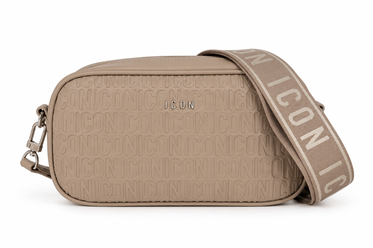 Borsa a tracolla camera bag beige con monogramma e fascia logata