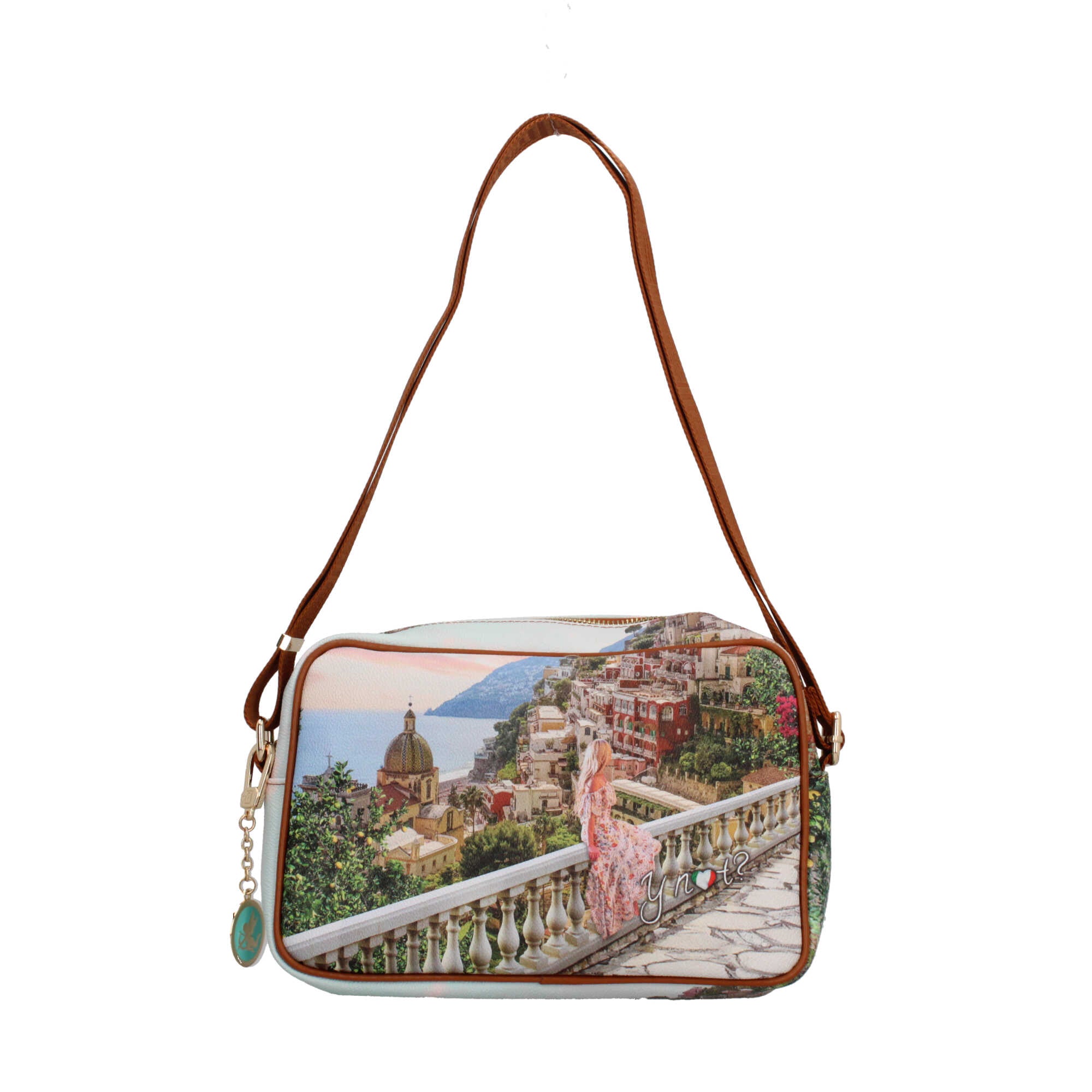 Borsa a tracolla YNot con stampa artistica e chiusura zip