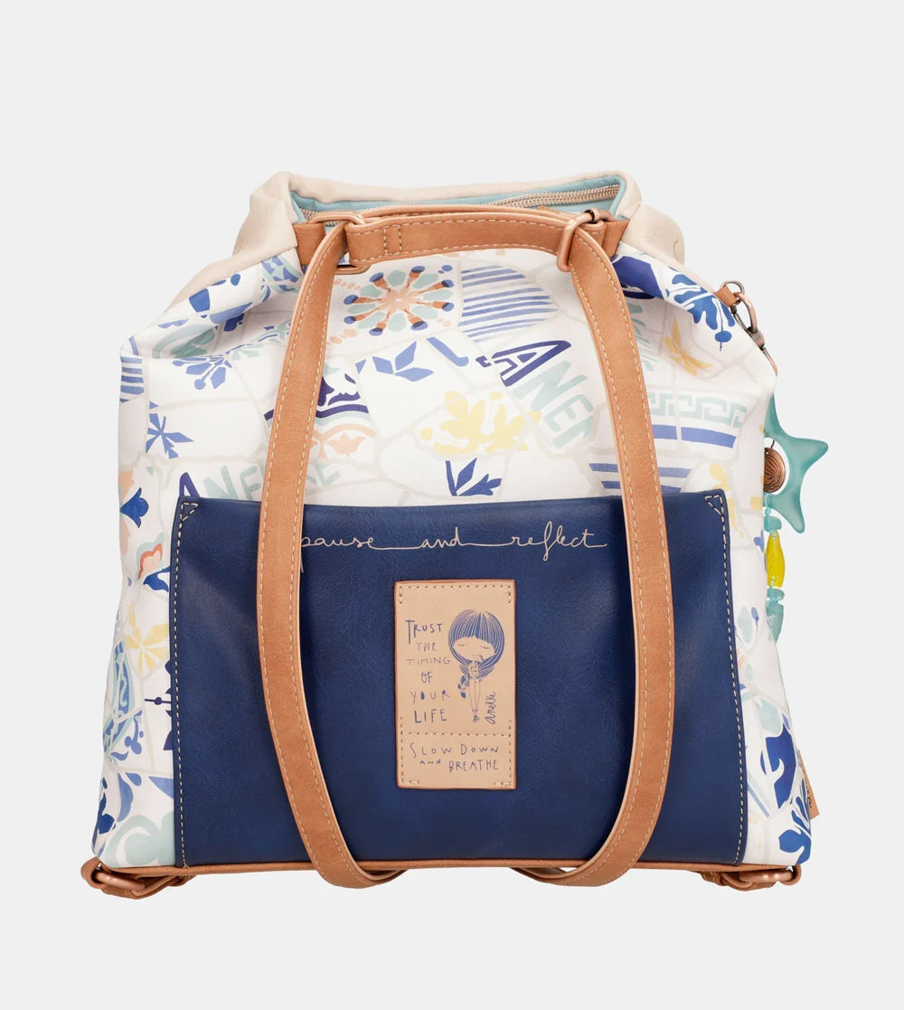 Borsa zaino convertibile Anekke Sunrise con stampa mediterranea Bianco TU | Giò Fashion
