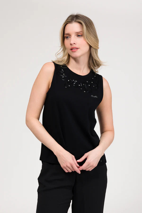 Top donna Anekke smanicato con decorazione frontale stile elegante NERO L/XL | Giò Fashion