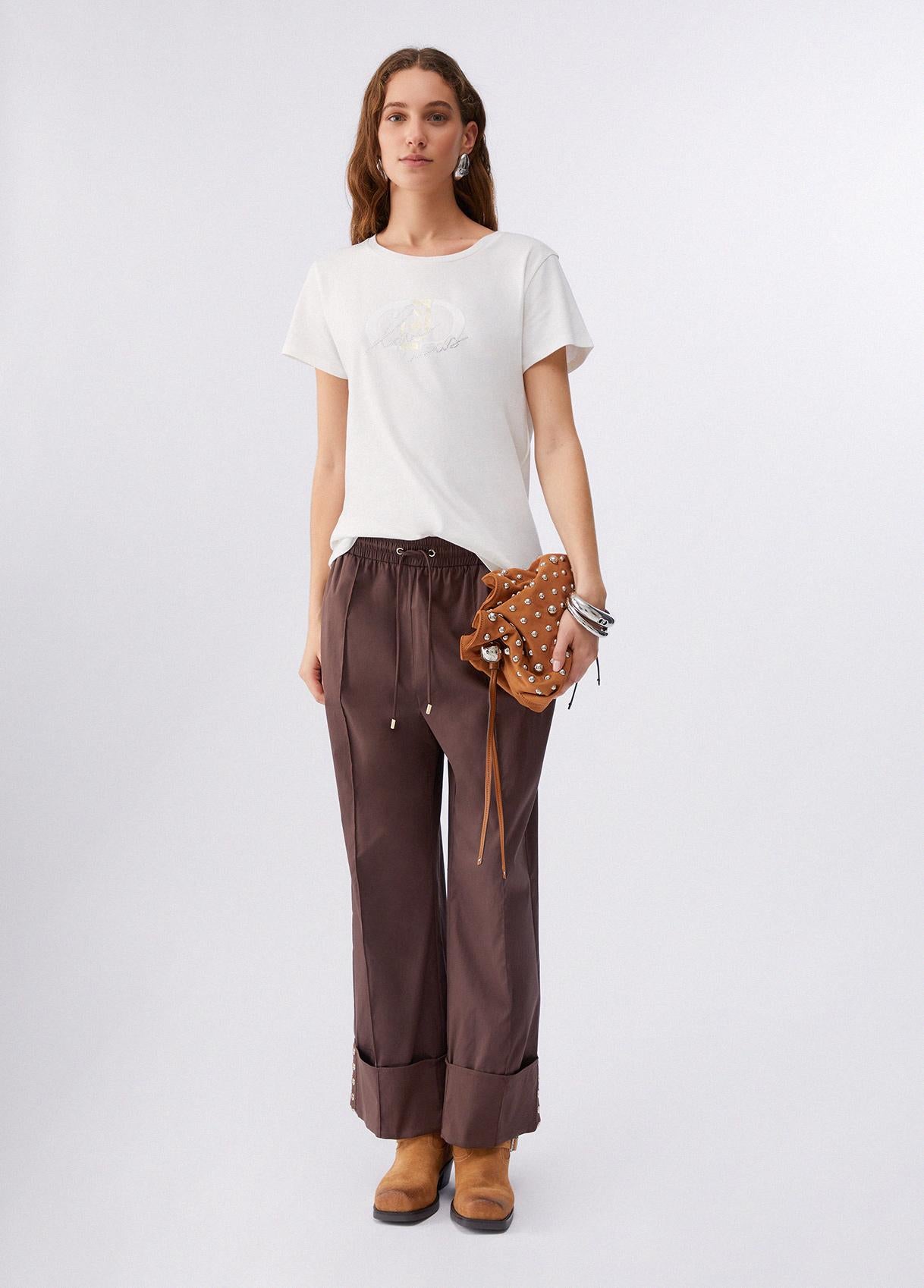 T shirt Liu Jo donna con logo frontale e ricamo signature Mud S | Giò Fashion