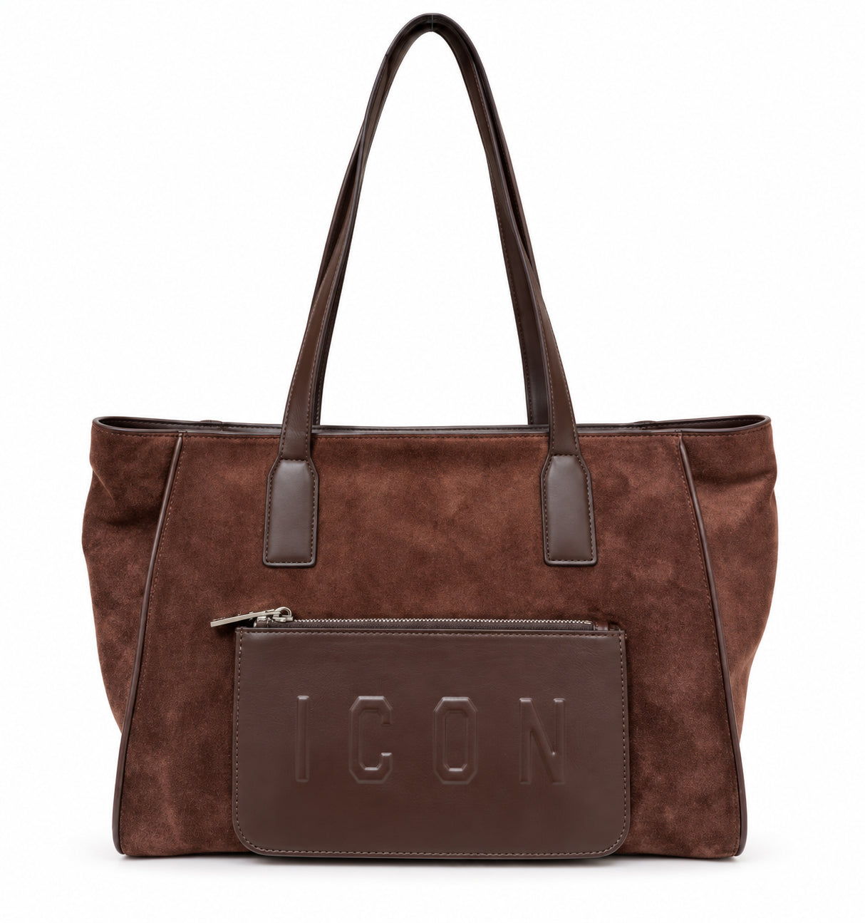 Borsa a spalla effetto scamosciato con tasca frontale zip