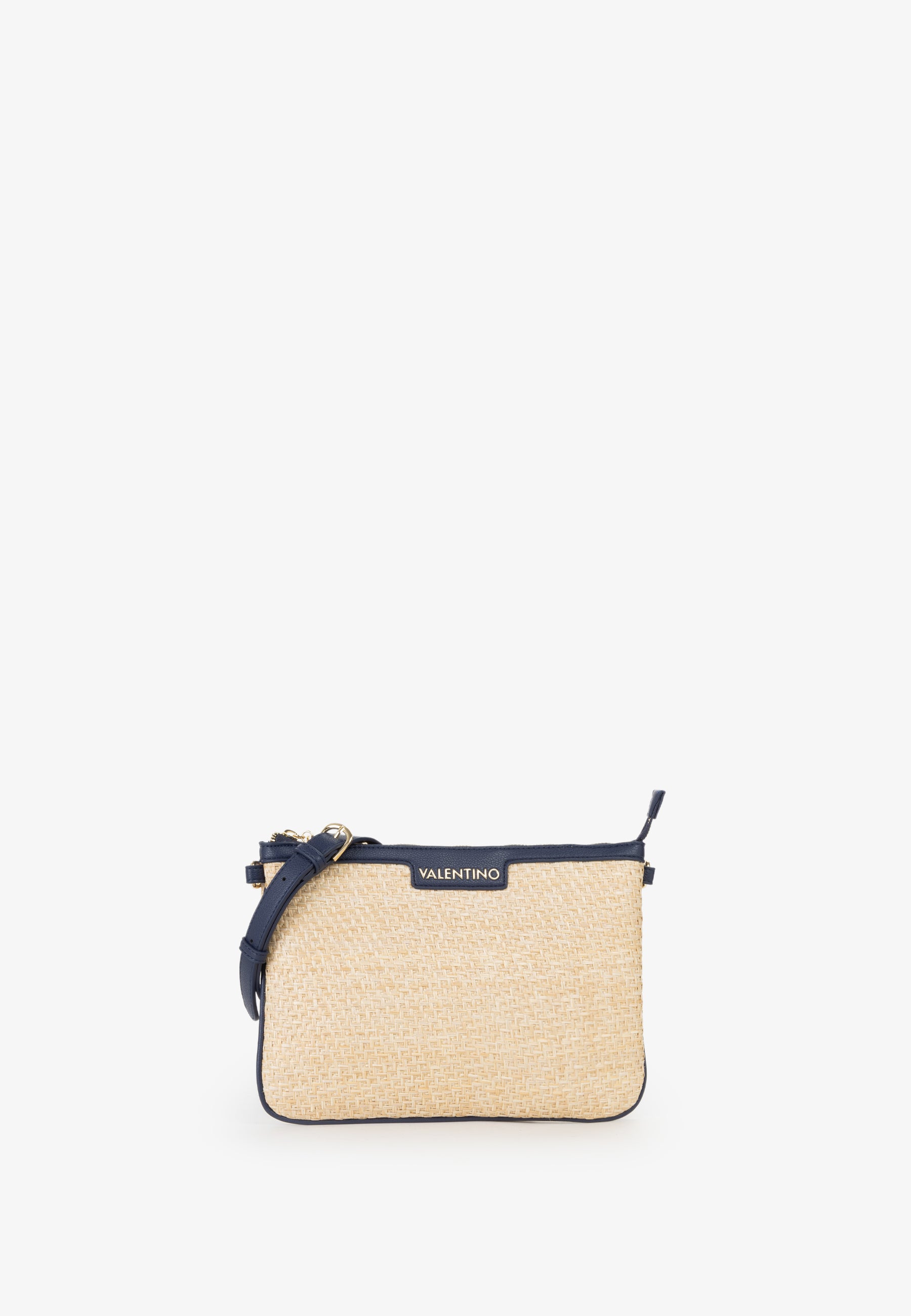 Pochette donna Mario Valentino effetto rafia con tracolla regolabile e design compatto Blu TU | Giò Fashion