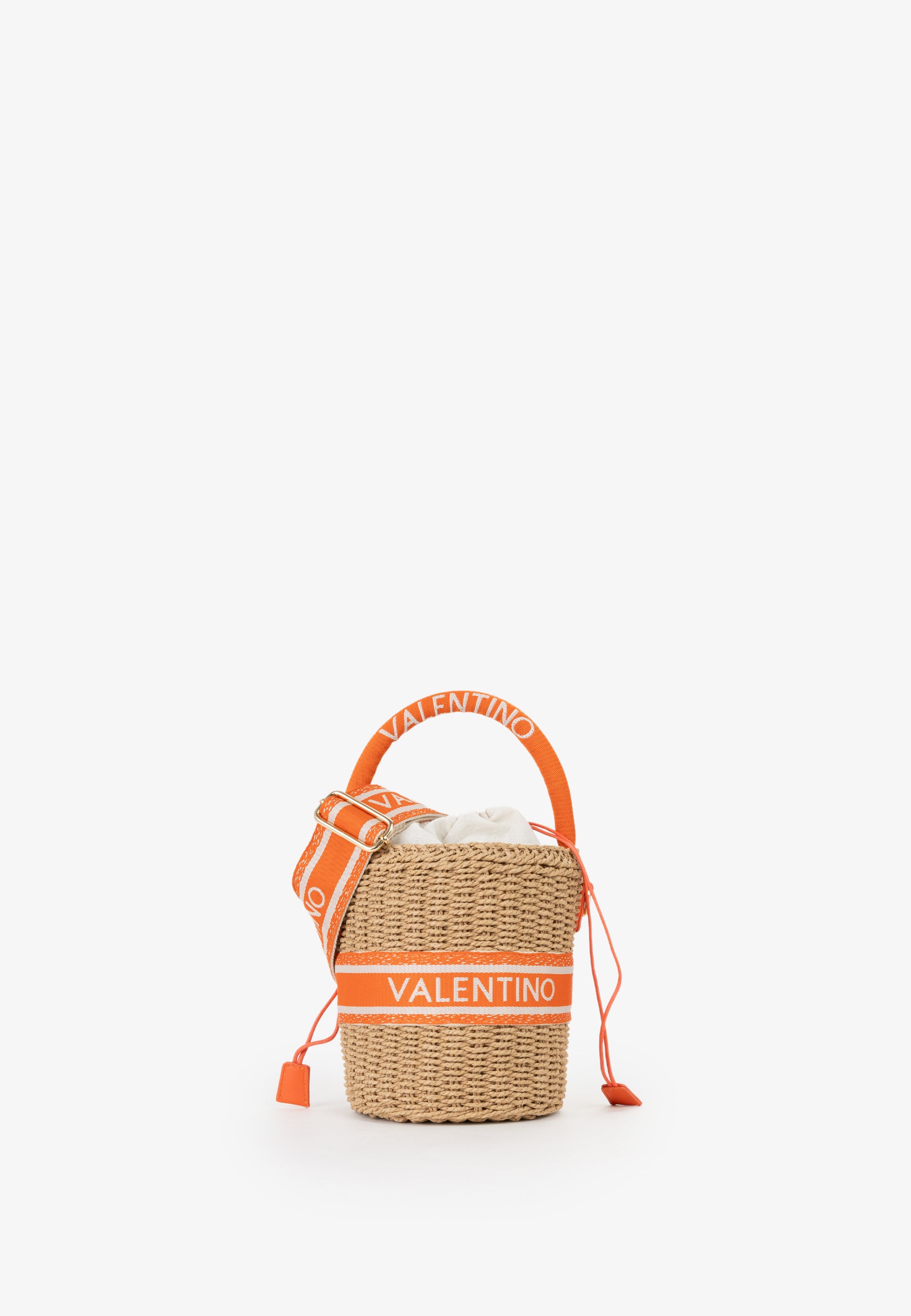 Borsa secchiello Mario Valentino in paglia con logo frontale e tracolla regolabile Arancione TU | Giò Fashion