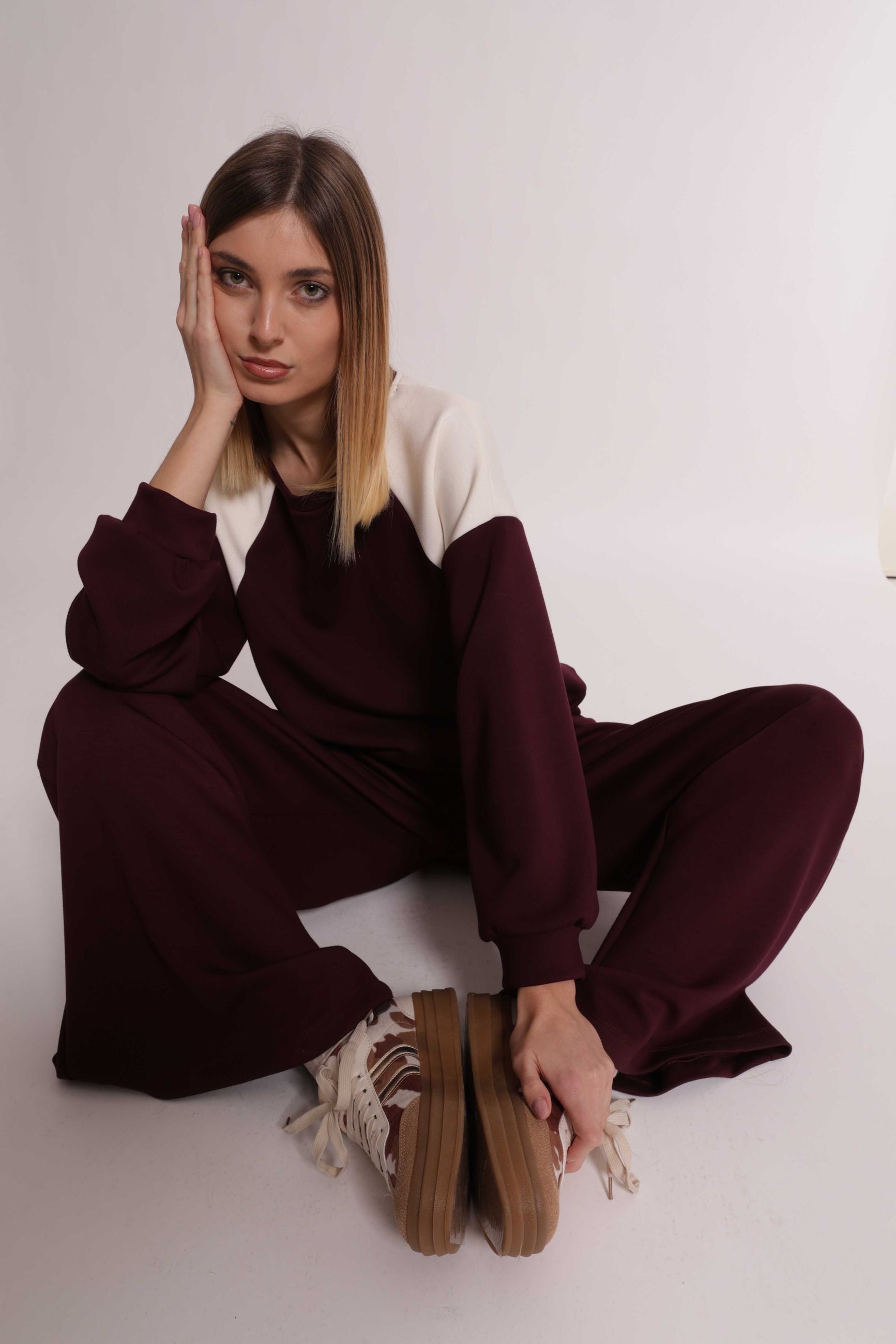 Felpa Donna Bicolore in Scuba Crepe con Coulisse Mimi Mua