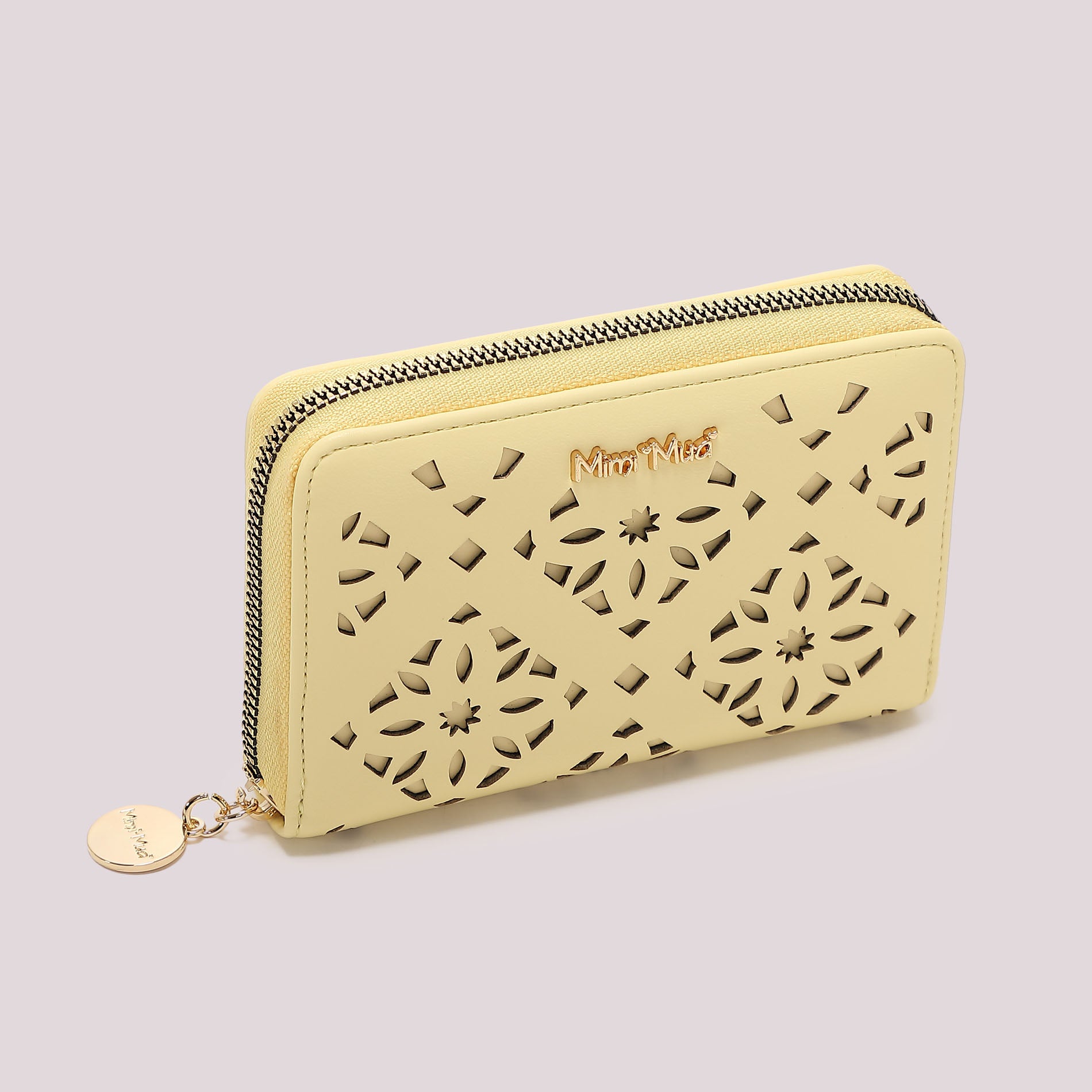 Portafoglio donna Mimi Mua zip around traforato con design decorativo elegante GIALLO CHIARO TU | Giò Fashion