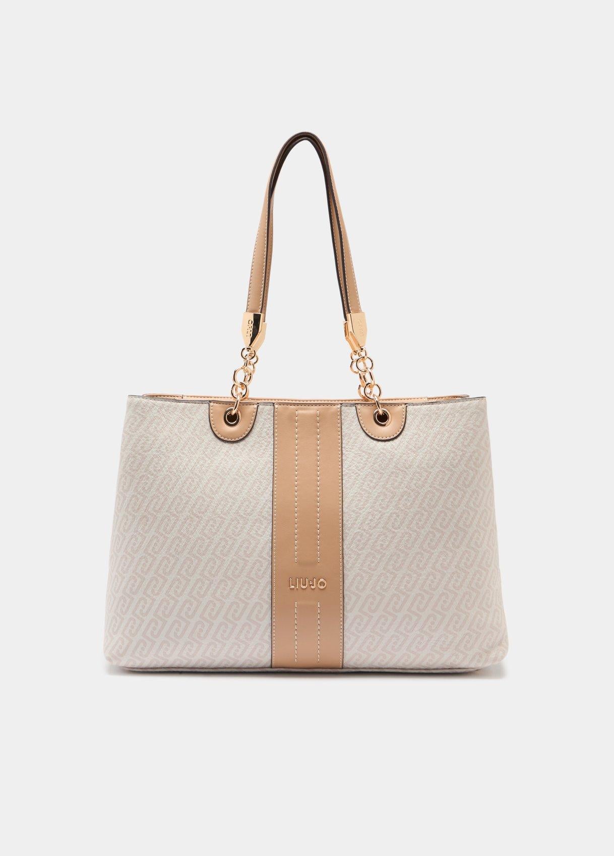 Borsa Shopping Liu Jo con Stampa Monogram e Manici a Spalla Naturale cipria TU | Giò Fashion