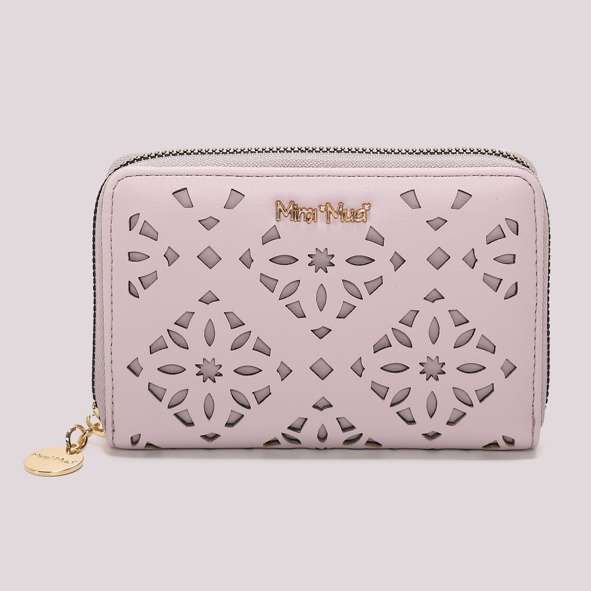 Portafoglio donna Mimi Mua zip around traforato con design decorativo elegante Lilla TU | Giò Fashion