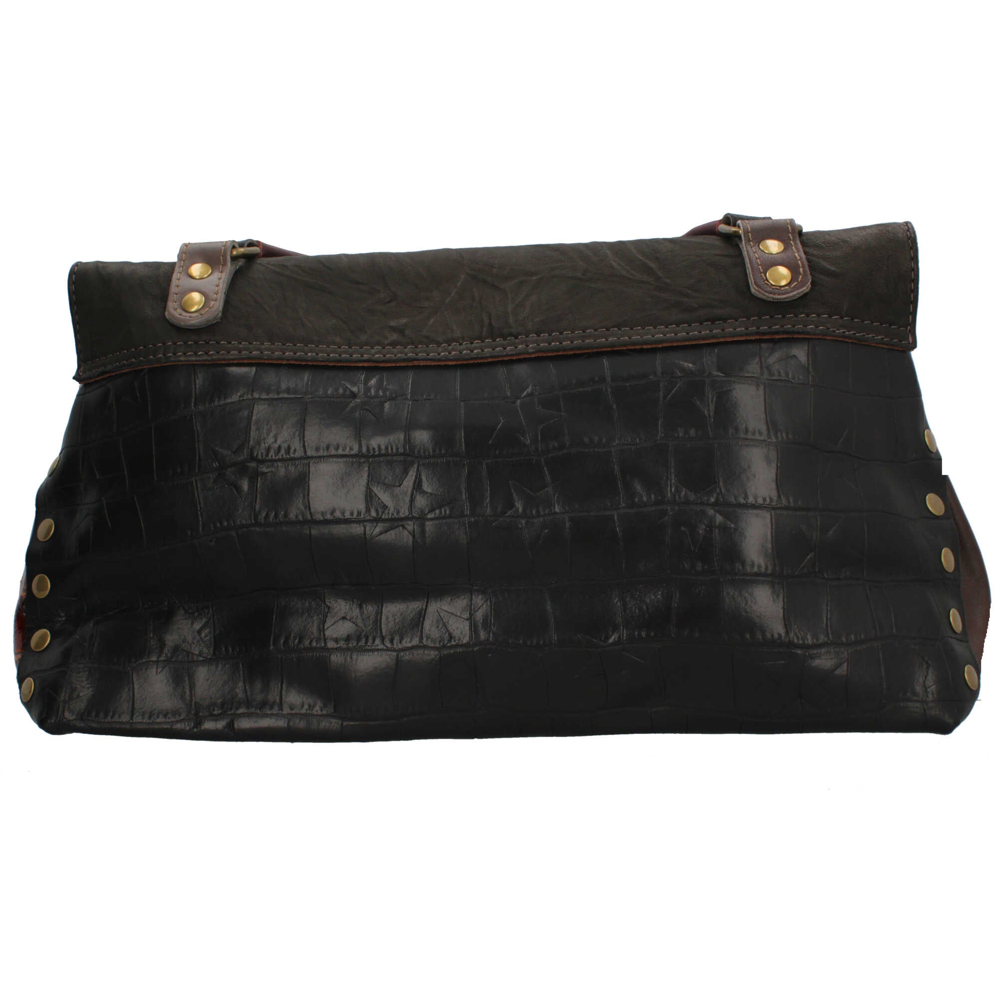 Borsa Made in Italy a tracolla in stile artigianale con patta e chiusura metallica