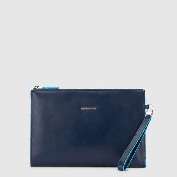 Piquadro pochette da uomo piatta con zip e laccio da polso in pelle Blu TU | Giò Fashion