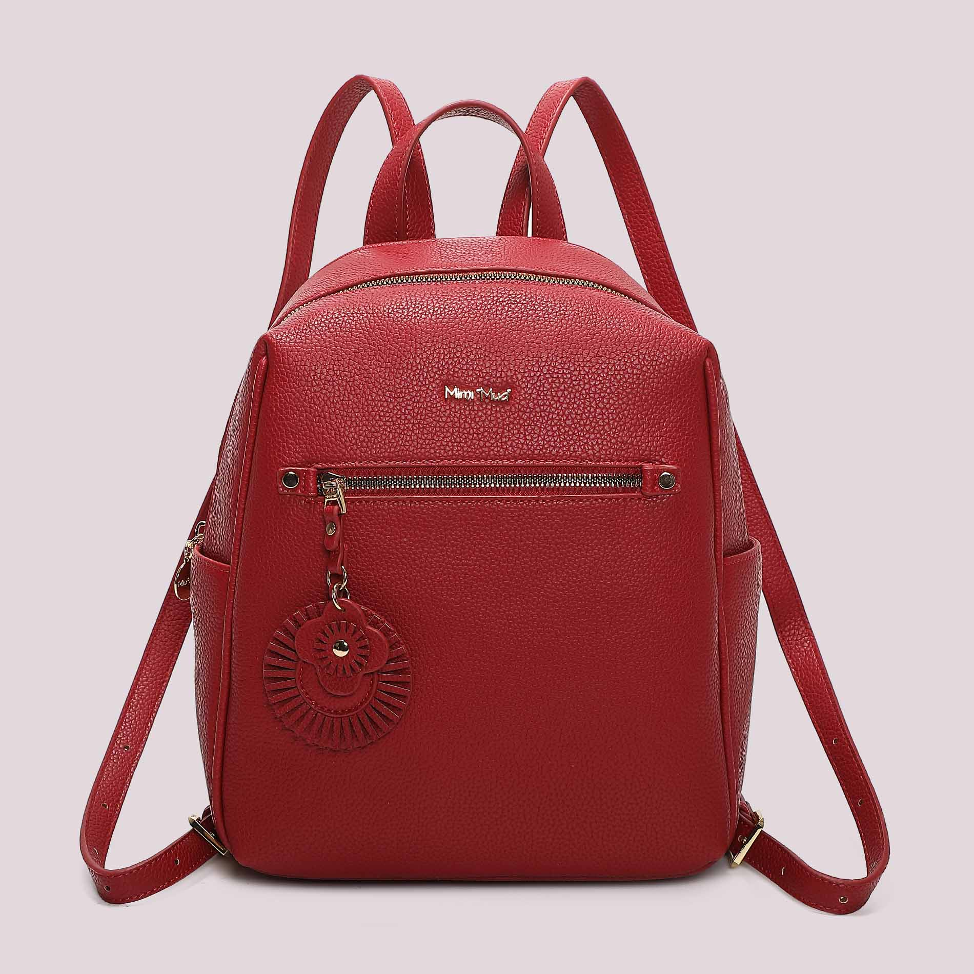 Zaino donna rosso Mimi Mua con tasca frontale e charm decorativo