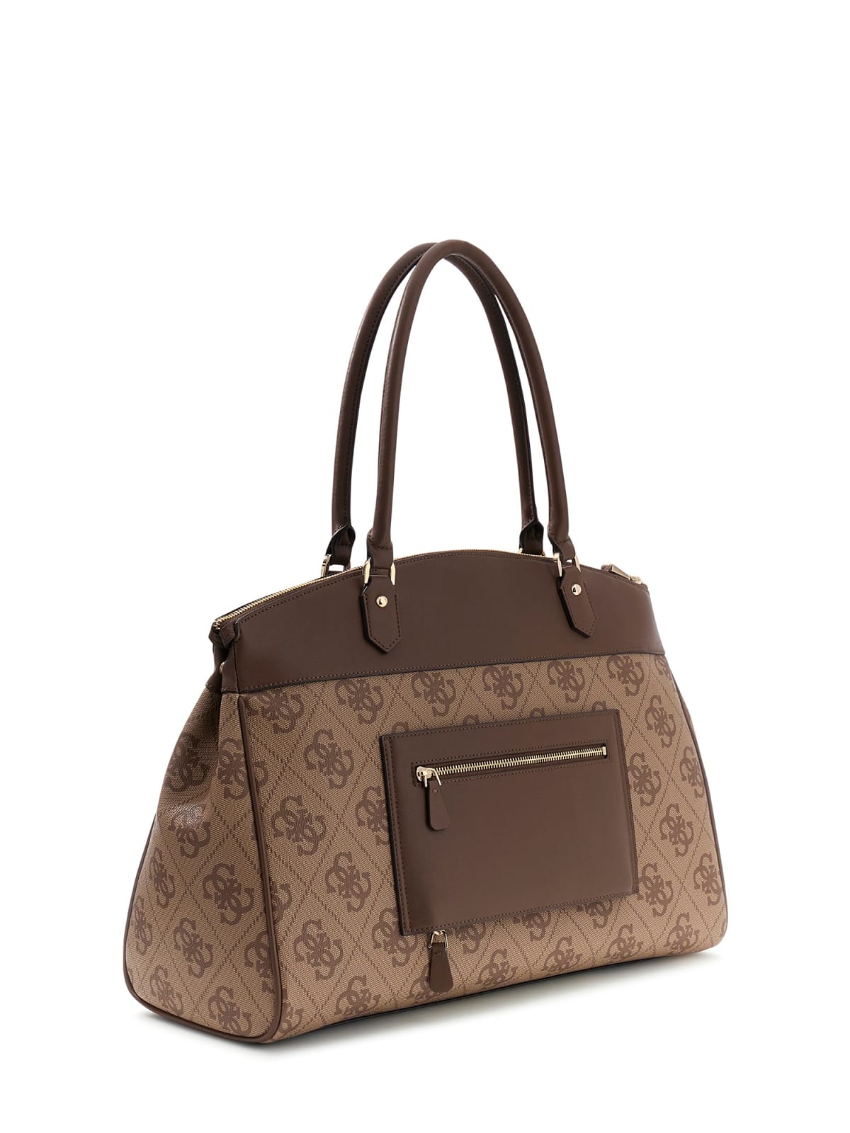 Borsa a spalla Guess donna logo all over con doppi manici e zip LATTE LOGO/MARRONE TU | Giò Fashion