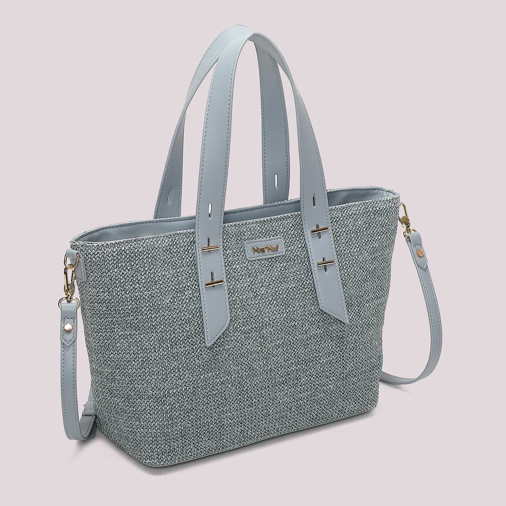 Borsa Donna Mimi Mua Shopping con Tracolla e Doppi Manici Design Intrecciato CELESTE TU | Giò Fashion