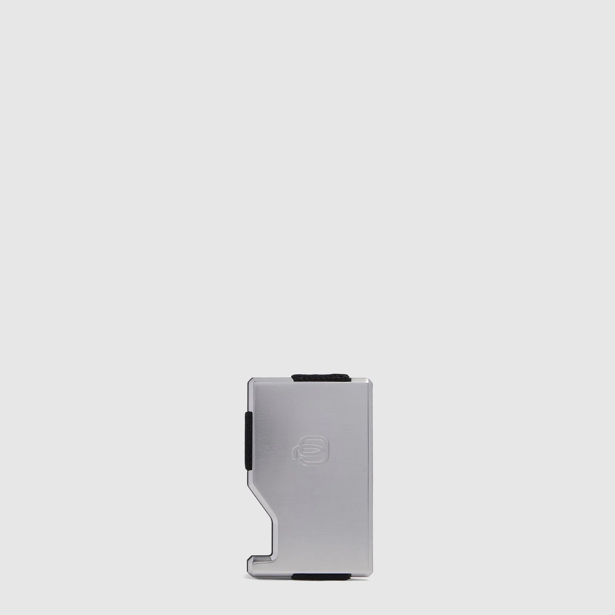 Piquadro Portacarte di Credito MagSafe in Pelle e Alluminio Blue Square Nero con Fascia Elastica e Protezione RFID