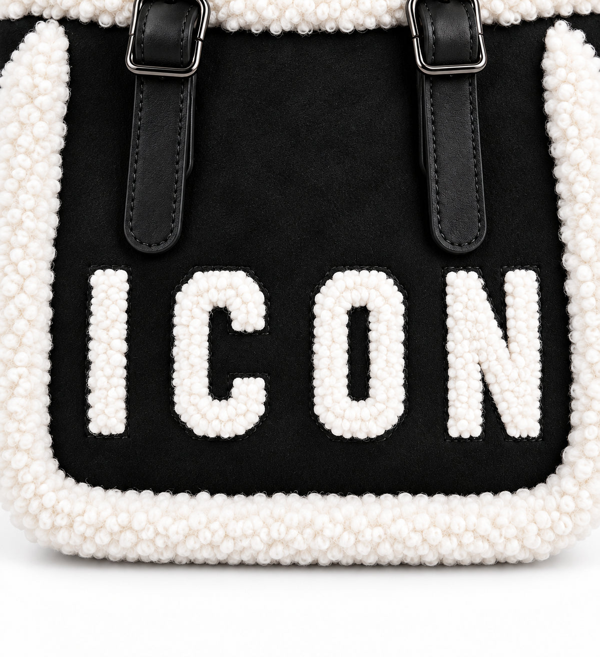 Borsa shopping piccola effetto scamosciato con bordi teddy