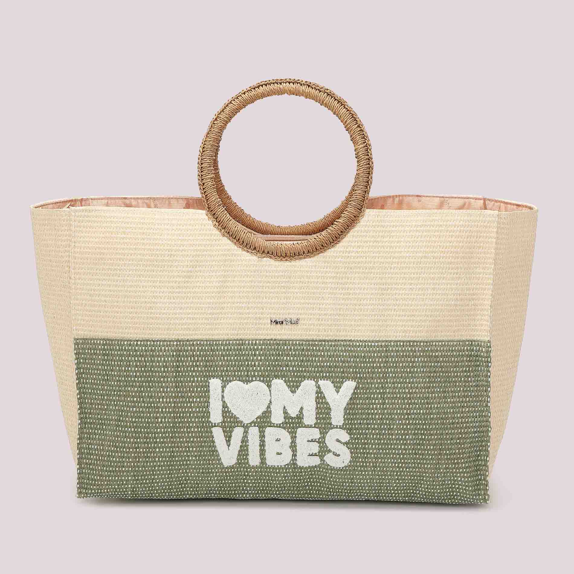 Mimi Mua borsa mare I Love My Vibes con manici rigidi